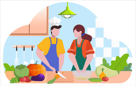 Restaurant chef cooking. People in apron making tasty dish.のイラスト素材