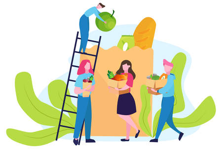 Charity concept. People donate food to help poor people.のイラスト素材