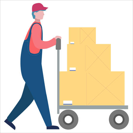 Fast delivery service. Mover in uniform with box. Logistic concept.のイラスト素材