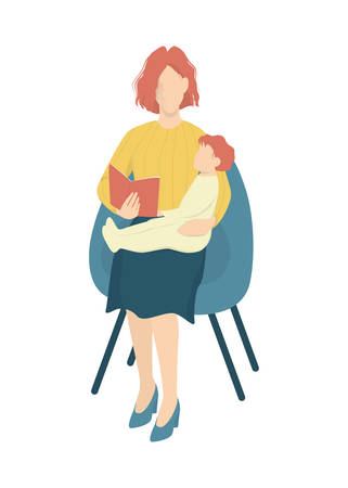 Isolated vector illustration of mother reading a book to her sonのイラスト素材