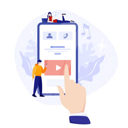 Social media concept. Using network for posting and sharing content. Internet communication and global connection. Isolated flat illustrationのイラスト素材