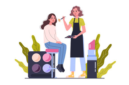 Beauty center service concept. Beauty salon visitors having procedure.のイラスト素材