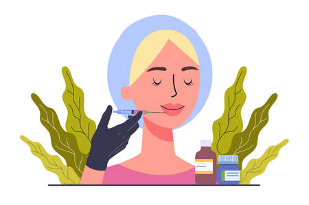 Beauty center service concept. Beauty salon visitors having procedure.のイラスト素材