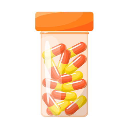 Pill bottle withcapsules. Medical container. Medical treatment idea.のイラスト素材
