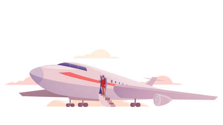 Boarding in airplane concept. Airport staff stand by a plane.のイラスト素材