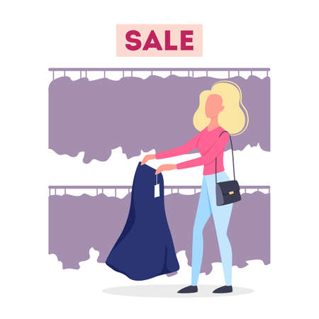 Woman choosing clothes in the clothing store. Big saleのイラスト素材