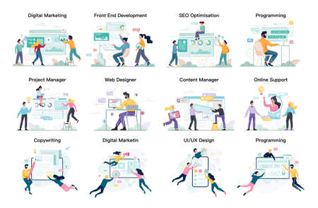 Modern web business service set. Web developmentのイラスト素材