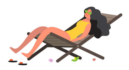 Summer vacation activities set. Swimming, lying on the beach.のイラスト素材