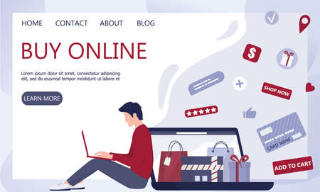 Online shopping using devices. Modern technology, internet and e-commerce