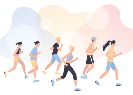 Marathon poster design concept. People run a marathon, jogging man and woman.のイラスト素材
