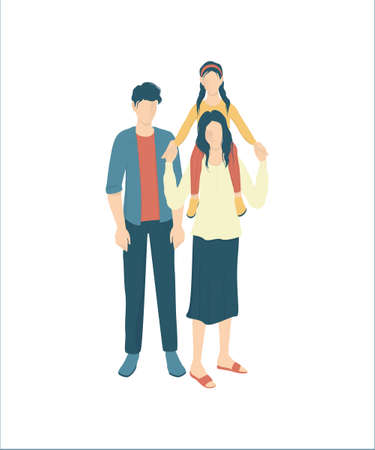 Happy family concept. Parents with their child on white background. Family laisure. Mother and father spend time with their kid. Isolated vector illustration in cartoon styleのイラスト素材