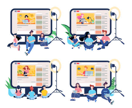 Blogger concept illustration. Share content in the internet.のイラスト素材