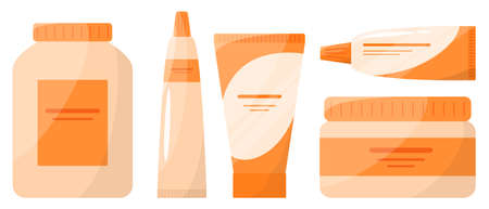 Medication set. Collection of pharmacy drug in box and bottle.のイラスト素材