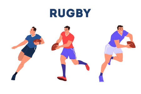 Rugby player running with a ball. Rugby player training.のイラスト素材