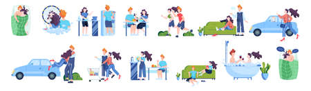 Daily routine of man and woman loving coupleのイラスト素材