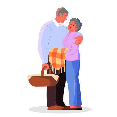 Old couple spend time together. Woman and man on retirement.のイラスト素材