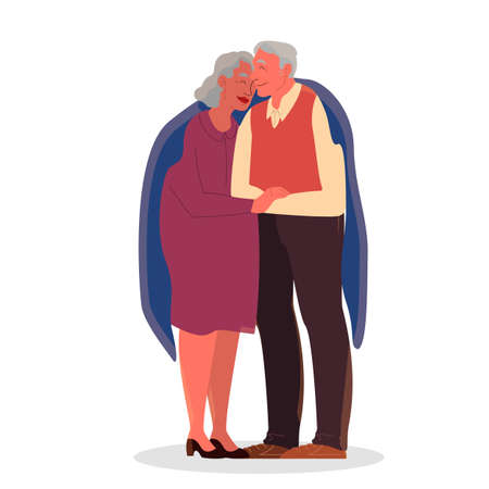 Old couple hug each other. Elderly people spend time together.のイラスト素材