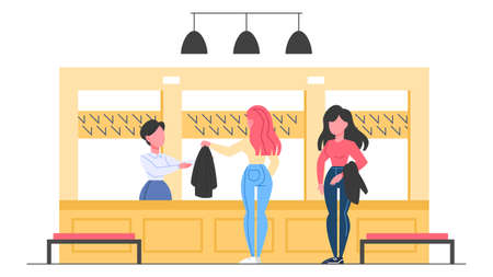 Museum interior, visitor in cloakroom. Museum cloakroom.のイラスト素材