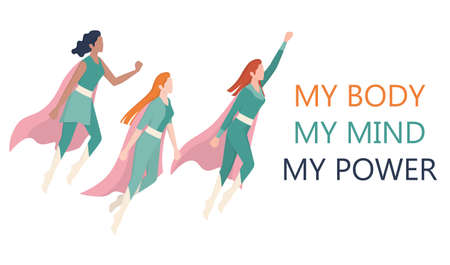 Femenism and girl power concept. Superwomen team.
