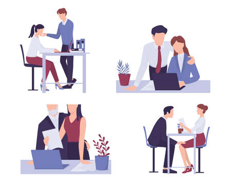 Sexual harassment in workplace set. Assault and abuse behavior.のイラスト素材