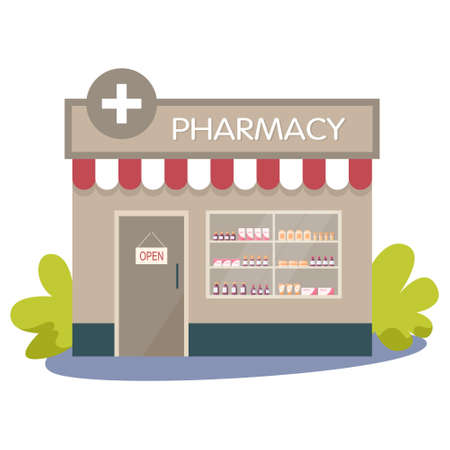 Modern pharmacy building exterior. Order and buy medicamentsのイラスト素材