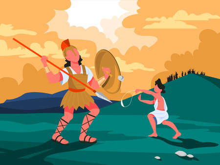 Bible narratives about David and Goliath. Christian bible character.のイラスト素材
