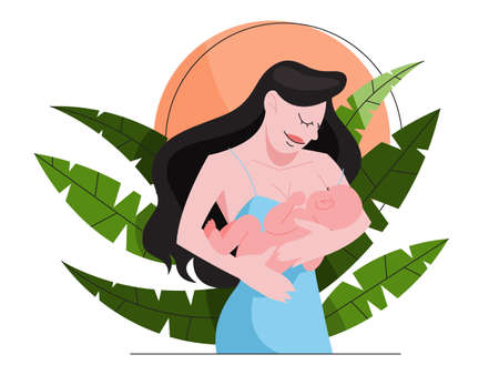 Mother breastfeeding her newborn baby. Idea of child careのイラスト素材