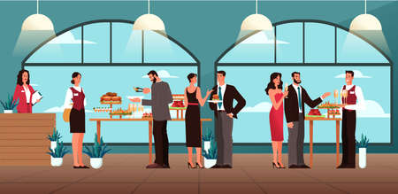 Catering concept illustration. Idea of food service at the hotel.のイラスト素材