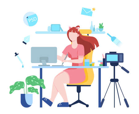 Vector illustratiion of video blogging concept. Idea of creativityのイラスト素材