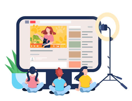 Blogger concept illustration. Watch content in the internet.