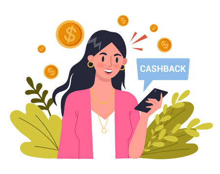 Cashback concept. Pay for goods and get cash back.のイラスト素材