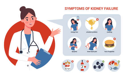 Kidney failure infographic. Symptoms and prevention. Idea of medical treatment.のイラスト素材