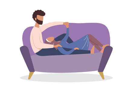 Modern muslim couple lying on the couch. Arabian woman and manのイラスト素材