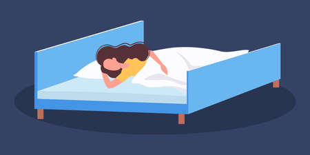 Woman sleep. Person rest in the bed on the pillow late at night.のイラスト素材