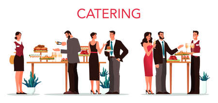 Catering concept illustration. Idea of food service at the hotel.のイラスト素材