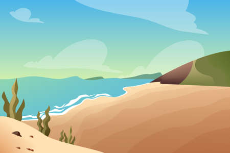 Empty tropical beach with seaweeds. Ocean landscape.のイラスト素材