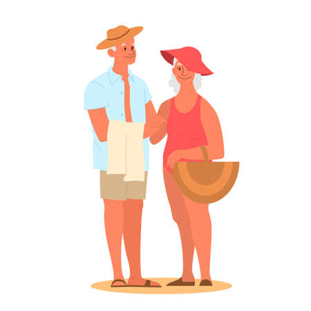 Happy and active seniors spending time on the beach together.のイラスト素材