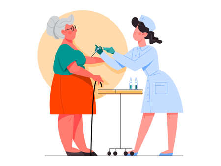 Vaccination concept. Old woman having a vaccine injection.のイラスト素材