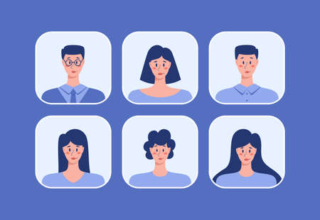 Young adult people round avatar set, business men and women portrait v