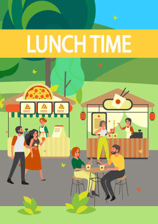 Street and fastfood city truck. Pizza, coffee, ice cream and rice noodle barのイラスト素材