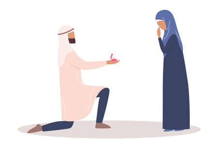 Modern muslim couple on a date. Arabian man proposingのイラスト素材