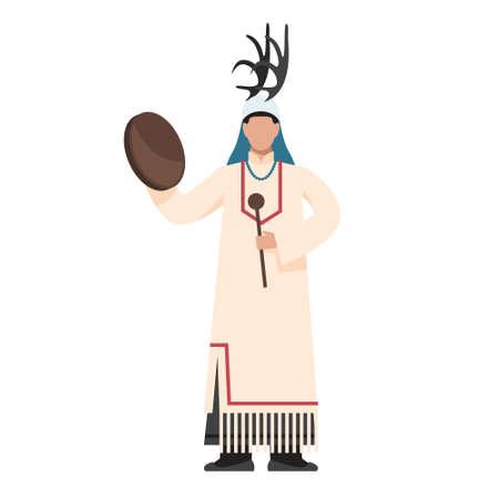 Native american indian prayer. Indian man in traditional costumes.のイラスト素材