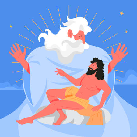 Bible narratives about Six days of Creation. Christian bible character.のイラスト素材