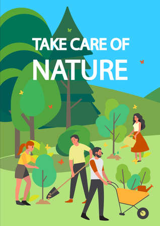 Take care of nature concept. Charity community plant a tree.のイラスト素材