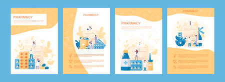 Online pharmacy web banner set. Medicine pill for disease treatmentのイラスト素材