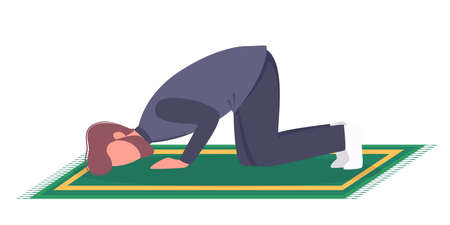 Muslim man praying position. Man in traditinal clothesのイラスト素材