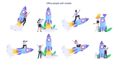 Business people with a rocket set. Rocket launch as a metaphorのイラスト素材