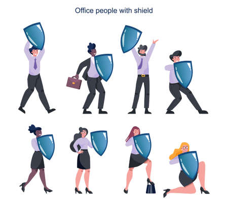 Business people wearing formal suit holding a shield set. Businessのイラスト素材