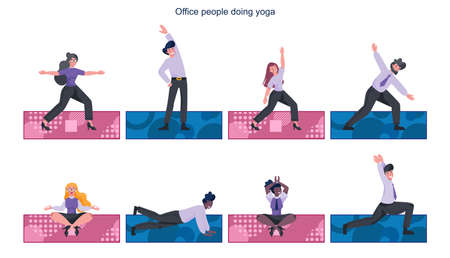 Business people doiong yoga set. Relaxation and exerciseのイラスト素材