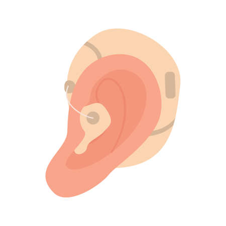 Ear Hearing Aid icon. Hearing disability concept. Ableism and devirsity concept. Flat vector illustration in cartoon style.のイラスト素材